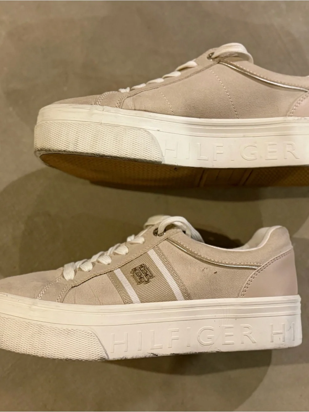 Tommy Hilfiger Beige Platform Lace-Up Sneakers